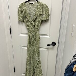 Green Floral Wrap Dress